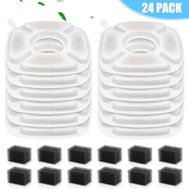 24 Pack Cat Water Fountain Replacement Filters, 12 Pcs Cats Fountain Filters & 12 Pcs Pre-Filter Sponges for 95oz/2.8L 135oz/4L 67oz/2L Automatic Pet Dog Fountain Water Dispenser - Image 5