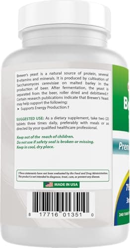 Best Naturals, Brewers Yeast, 7-1/2 Grains with Vitamin B1, Vitamin B2, 1000 mg 240 Tablets (240 Count (Pack of 1)) - Image 7