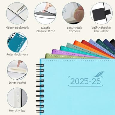 BEZEND Planner 2025-2026 Weekly and Monthly, 8.5" x 11" Academic Calendar (Jul 25-Dec 26) Vertical Daily Appointment with Hourly Timeslot & Monthly Tab, Spiral, PU Leather Softcover - Kiwi - Image 2