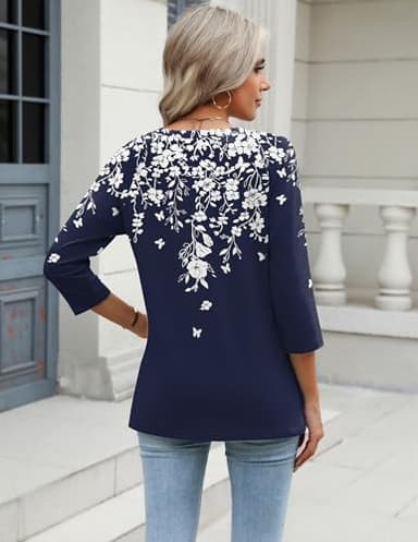Zeagoo Womens Blouses Dressy Casual 3/4 Length Sleeve Ladies Tops Boho Floral Tshirts Soft Blouses for Women Plus Size L - Image 4