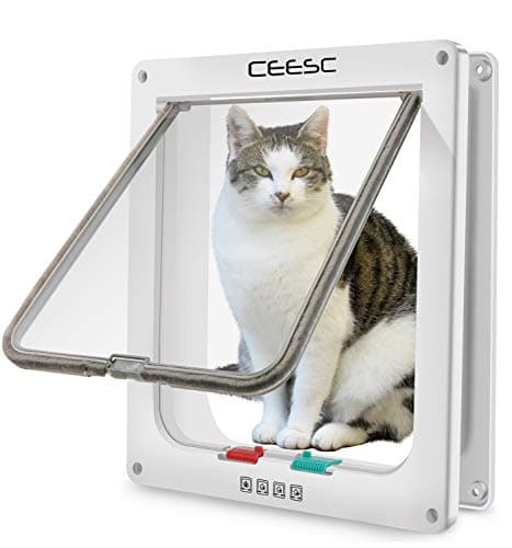 CEESC Extra Large Cat Door (Outer Size 11"x9.8"), Weatherproof, White, ABS Material, 4-Way Locking Flap for Cats & Dogs up to 25.54 lbs - Image 1
