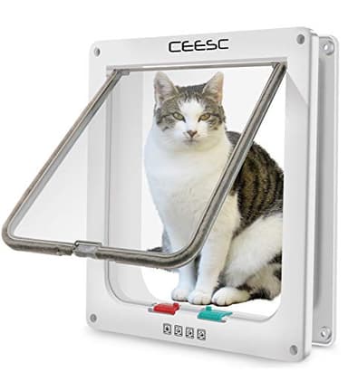 CEESC Extra Large Cat Door (Outer Size 11"x9.8"), Weatherproof, White, ABS Material, 4-Way Locking Flap for Cats & Dogs up to 25.54 lbs - Image 1