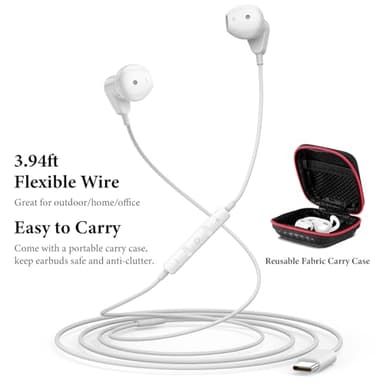 USB C Headphones for iPad Pro iPhone Air 17 16 15 Pro Max HiFi Stereo USB-C Wired Earbuds Microphone Volume Control Type C Earphone for Samsung S24 S23 Ultra S22 S21 Note20 Pixel 9 8 7 6 6a 5 OnePlus9 - Image 5