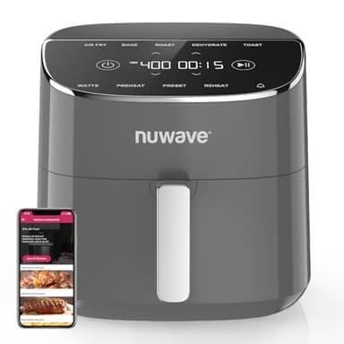 Nuwave Brio Plus Air Fryer 8 Qt, New & Improved, PFAS-FREE, 7 Digital One-Touch Cook Functions that AIR FRY, BAKE, ROAST, DEHYDRATE, TOAST, REHEAT, PREHEAT, 150 Presets, 50°F~400°F (Cool Gray) - Image 1