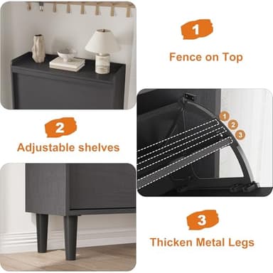 GarveeHome Shoe Cabinet with 2 Flip Drawers, Wooden Shoe Organizer Cabinet with Adjustable Shelf, Shoe Storage for Entryway, Hidden Shoe Cabinet for Hallway, Living Room, Black - Image 6