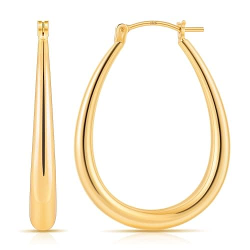 Gacimy Gold Chunky Hoop Earrings for Women, 14K Gold Plated Oval Hoop Medium Gold Earrings with 925 Sterling Silver Post - Image 1