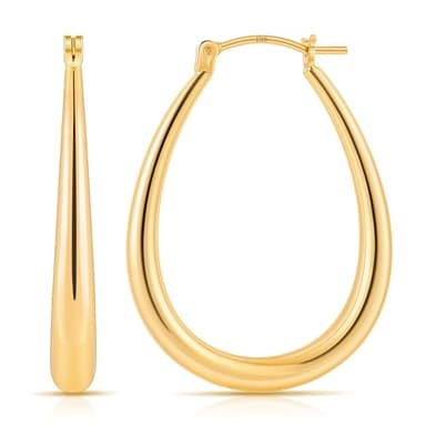 Gacimy Gold Chunky Hoop Earrings for Women, 14K Gold Plated Oval Hoop Medium Gold Earrings with 925 Sterling Silver Post - Image 1