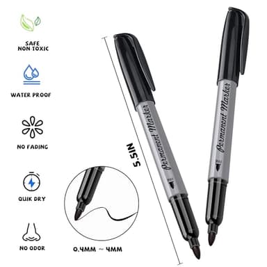 TBC The Best Crafts Permanent Markers Set, Fine Flexible Tip, Quick-Dry & Fade-Resistant, Works on Paper, Plastic, Metal & More, Vibrant Colors(20 Black) - Image 2