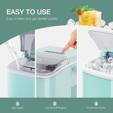 SMUG Countertop Ice Maker, 9 Cubes in 6 Mins, 26lbs in 24Hrs, 2 Sizes of Bullet Ice, Auto-Cleaning, Portable Ice Machine with Handle, Basket and Scoop for Home Kitchen, Party and Camping (Green) - Image 3