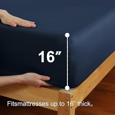 Zaizaihome 600 Thread Count Fitted Sheet King Size, 100% Egyptian Cotton, 3-Piece Set (1 Fitted Sheet, 2 Pillowcases), Sateen Weave, Ultra Soft Breathable,16" Deep Pocket Bed Sheet, Navy Blue - Image 5