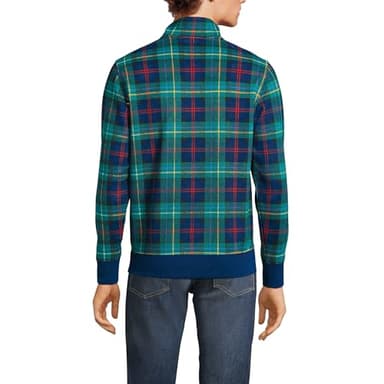 Lands' End Mens Bedford Rib Quarter Zip Sweater Green/Navy/Heritage Red Plaid Regular Medium - Image 2