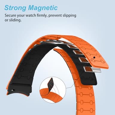 Amizee No Gap Band Compatible with Samsung Galaxy Watch 7 6 5 4 FE Band 40mm 44mm/Watch 6 Classic 43mm 47mm/Watch 5 Pro 45mm/Watch 4 Classic, 20mm Magnetic Silicone Strap for Women Men, Orange/Black - Image 5