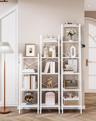 Hzuaneri Ladder Shelf, Bookshelf Bookcase, Freestanding Corner Storage Shelve with 2 Hooks for Home Office, Living Room, Kitchen, Bedroom, Industrial, 6-Tier White BC13313W - Image 7