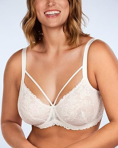 HSIA Minimizer Bras for Women Full Coverage, Unlined Lace Sexy Plus Size Underwire Bra for Large Breasts White - Image 3