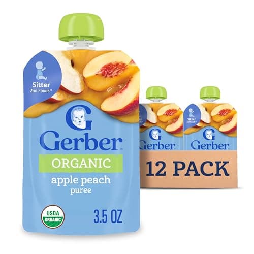 Gerber Stage 2 Baby Food, Organic Apple Peach Puree Pouch, 2 Servings of Fruit, No Added Sweetener, No Artificial Colors or Flavors, 12-Pack - Image 1