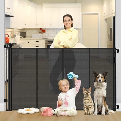 Reinforced 42" Tall X 80" Wide Retractable Dog Gate for Hallway Extra Tall Baby Gates for Dogs Indoor High Reinforced Bar Retractable Baby Gates for Doorways Extra Wide Pet Gate Outdoor, Black - Image 1