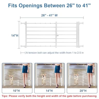 Malier Indoor Dog Gate with Door, 26-41" Extra Wide Full Metal Pet Gate Short Dog Gate for Stairs, Pressure Mount 14'' Tall Small Puppy Low Gate Easy Step Over for Doorways - Image 2