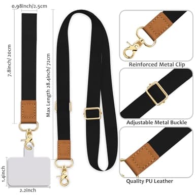 Yonlevres Phone Lanyard Crossbody Wrist Strap, Black Cell Phone Lanyards for around the Neck Wristlet Adjustable Strap for Keys Case ID Badges Accessories - Image 5
