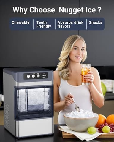 Nugget Ice Maker Countertop – 44 lbs/Day Pebble Ice Machine with 0.8 Gal Water Tank, 6-10 Mins Fast Ice, Self-Cleaning, Portable for Home, Camping, Kitchen, RV - Image 2