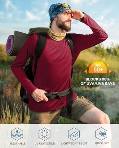 Roadbox Mens UPF 50+ UV Sun Protection Shirts Outdoor Long Sleeve SPF Diving Rash Guard for Fishing Hiking Swimming Beet Red - Image 3