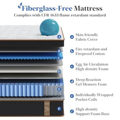 Queen Mattress, 12-Inch Deluxe Hybrid Mattresses, Fiberglass-Free Memory Foam Mattress in a Box, Individual Pocket Spring-Motion Isolation-Medium Firm-Extra Edge Support,365 Nights Trial,CertiPUR-US - Image 2