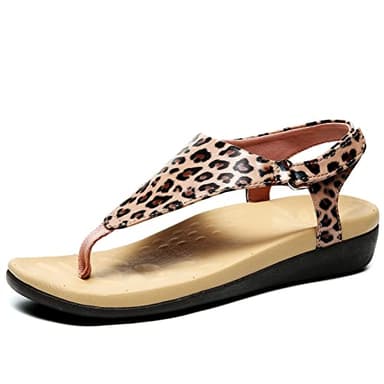 UTENAG Womens Arch Support Sandals Orthotic Adjustable Thong Flip Flops Leopard 8.5 - Image 1