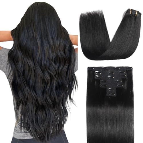 Sisily Clip in Hair Extensions Real Human Hair,24 inch 120g, Natural Straight Human Hair Clip in Extensions for Black Woman, Soft Straight 7pcs Per Set with 16 Clips Double Weft - Image 1