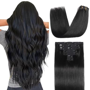 Sisily Clip in Hair Extensions Real Human Hair,24 inch 120g, Natural Straight Human Hair Clip in Extensions for Black Woman, Soft Straight 7pcs Per Set with 16 Clips Double Weft - Image 1