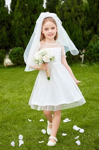 Arshiner Toddler Girls Tulle Summer Puff Sleeve Baby Girls Tutu Princess Party Casual Dress 4-5 Year White - Image 3