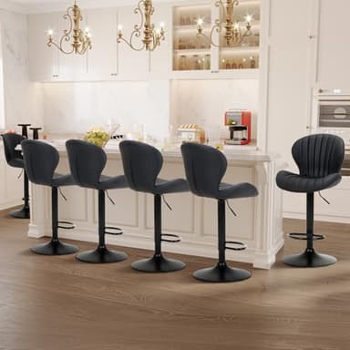 COLAMY Bar Stools Set of 3, Modern Swivel Bar Chairs, Adjustable Faux Leather Upholstered Barstools Counter Height with High Backrest for Bar, Kitchen Island, Dining Room, Black - Image 6