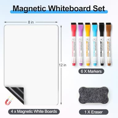 4 PACK Magnetic Dry Erase Board Sheet for Fridge, 12"x8" Erasable Refrigerator WhiteBoard w/ 6 Markers & 1 Eraser- Smooth and Flexible Small Magnet Blank Notepad for Home Kitchen Organizer and Planner - Image 9