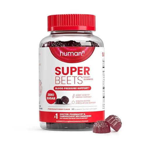 HumanN SuperBeets Heart Gummies - Beet Gummy with Energy Support, Grape Seed Extract & Beetroot Powder, Sugar Free - Pomegranate Berry Flavor, 60 Count - Image 1