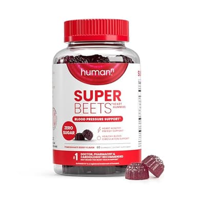 HumanN SuperBeets Heart Gummies - Beet Gummy with Energy Support, Grape Seed Extract & Beetroot Powder, Sugar Free - Pomegranate Berry Flavor, 60 Count - Image 1