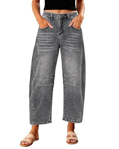 GRAPENT Casual Pants for Women Womens Cropped Jeans para Mujer High Waisted Ankle Jeans for Women Womens Clothing Baggy Barrel Jean Pants Color Foxy Gray Large Size 12 Size 14 - Image 1