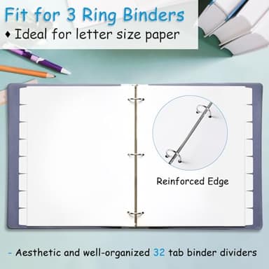 Binder Dividers for 3 Ring Binder, 1/8 Cut Tabs, Letter Size, Blank Write On Page Dividers with 8 Big Tabs for School Office Home, 4 Sets, 32 Dividers, White - Image 5