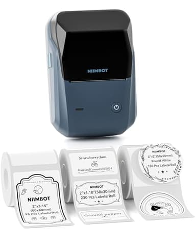 NIIMBOT B1 Label Maker Machine with Tape, Label Printer with 3 Rolls Stickers, 50x30mm/50x80mm White Label /50x50 Round Paper for Office Supplies, Home, Business - Image 1
