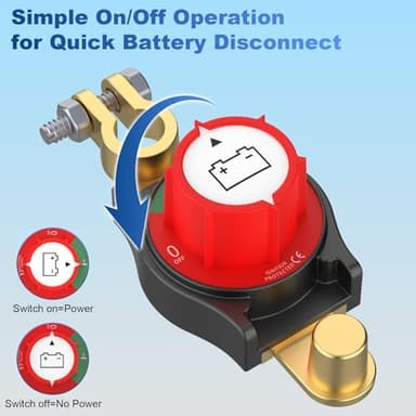 KTROVNN Top Post Battery Disconnect Switch, Car Battery Disconnect Switch, 3rd Gen Battery Kill Switch for Car Truck Boat RV, Heavy Duty, 12V/300A, Negative On/Off - Image 4
