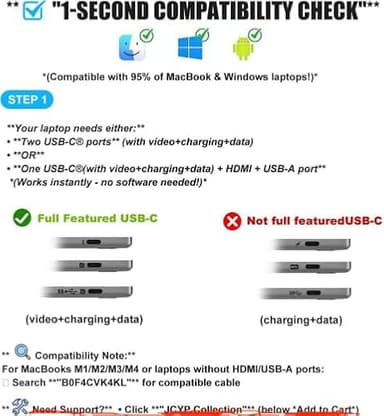 14" Laptop Screen Extender Smart Base - Upgraded Triple Portable Monitor FHD 1080P -300% More Efficient, 360° Rotation/Detachable Dual Display, Plug-Play USB C/HDMI,Laptop Monitor Extender for Win/Mac - Image 4