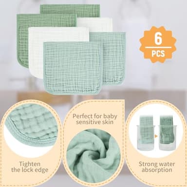 MIGIOL Baby Burp Cloth 100% Cotton Newborn Cotton Muslin Burp Cloth 10x20 inches (Green 6 Pieces) - Image 3