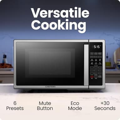 Chefman Countertop Microwave Oven 1.1 Cu. Ft. Digital Stainless Steel Microwave 1000 Watts with 6 Auto Menus, 10 Power Levels, Eco Mode, Memory, Mute Function, Child Safety Lock, Easy Clean - Image 2
