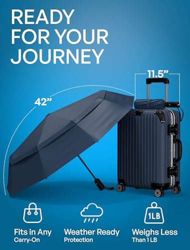 Repel Umbrella Windproof Auto Folding Travel Umbrella - Withstands Winds up to 85MPH, For Rain and Sun – Strong, Compact, Durable, Light & Portable For Women & Men, Fits Backpack & Cars - Navy Blue - Image 5