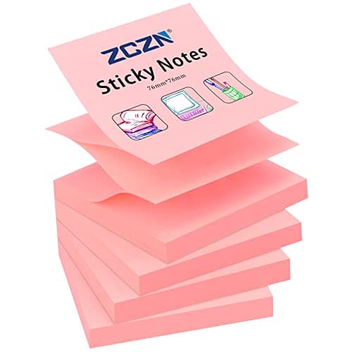 ZCZN 400 Sheets Pop-up Sticky Notes, 3 x 3 Inches, 4 Pads Bright Color Self-Stick Notes, 100 Sheets/Pad, Pink - Image 1