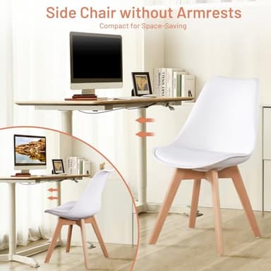 Dining Chairs Set of 6, Side Chairs Upholstered Armless Mid-Back Faux Leather Cushioned for Dining Room Kitchen Living Room, Soft Padded Seats & Solid Wood Legs, White - Image 8