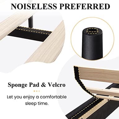 SHA CERLIN Queen Upholstered Platform Bed Frame with Adjustable Headboard/Vertical Channel Tufted Velvet Fabric/Wooden Slats Support/Mattress Foundation/Box Spring Optional/Black - Image 7