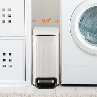 TrashAid Slim Bathroom Trash Can with Lid Soft Close, 6 Liter/1.6 Gallon Stainless Steel Small Garbage Can with Removable Inner Bucket, Step Pedal, Slim Wastebasket for Toilet, Office, Bedroom, White - Image 2