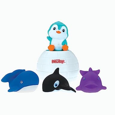 Nuby Pop-Up Penguin Bath Toy with 3 Bath Squirters - Baby Bath Toy for Boys and Girls 18+ Months - Image 1