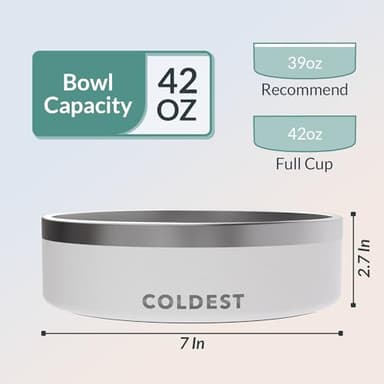 Coldest Dog Bowl - Anti Rust Metal, Non Slip, 3 Layers Insulated Stainless Steel Dog Bowls - Spill Proof & Heavy Duty - Water Bowl for Dogs, Cats & Pets, Dish Washer Safe (42 oz, Epic White) - Image 4