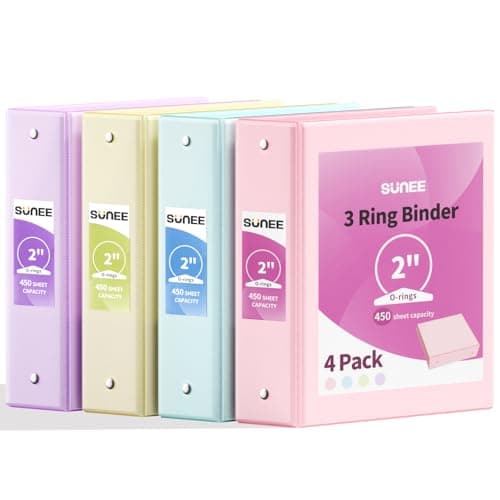 SUNEE 3 Ring Binders 2 Inch 4 Pack, Clear View Binder Three Ring PVC-Free (Fit 8.5x11 Inches) for School or Office Supplies, Assorted Pastel - Image 1