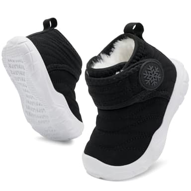 BARERUN Infant Unisex Warm Fur Lining Soft Boots Baby Winter Ankle Non-Slip Sole Toddler Winter Snow Crib Shoes Black Baby Shoe Size 12-18 Months - Image 1