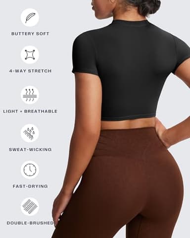 Aoxjox Short Sleeve Crop Tops for Women Classic Longline Baby Tee Workout T Shirt Top (Black, Large) - Image 8